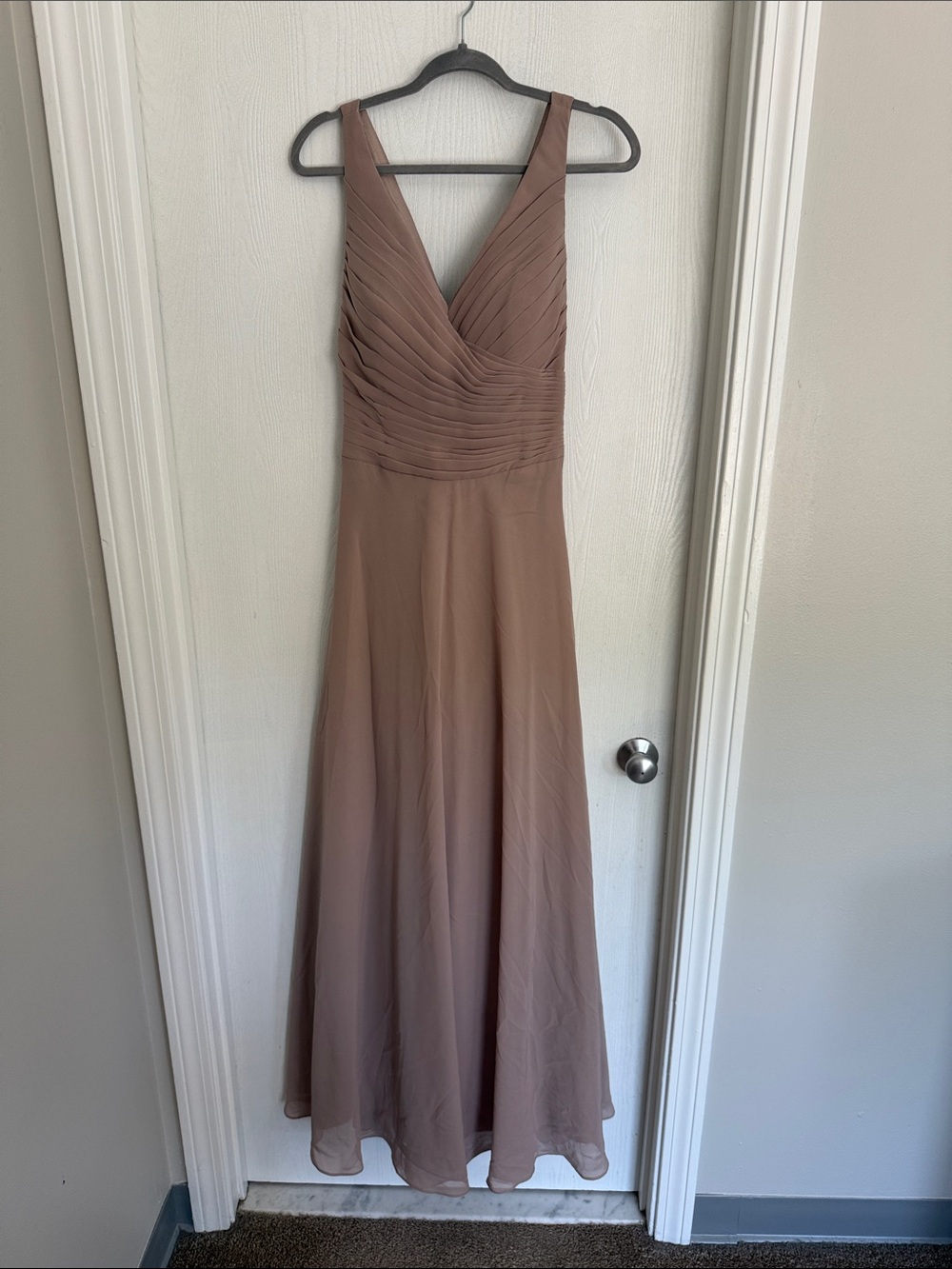 Chiffon V-Neck Maxi Dress in Mauve Taupe
